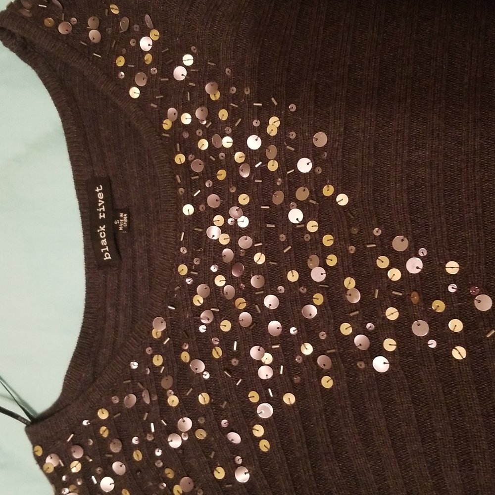 Elegant BLACK RIVET Knitted Dark Grey Dress Long Sleeves w Sequins Women Size S - Picture 13 of 16